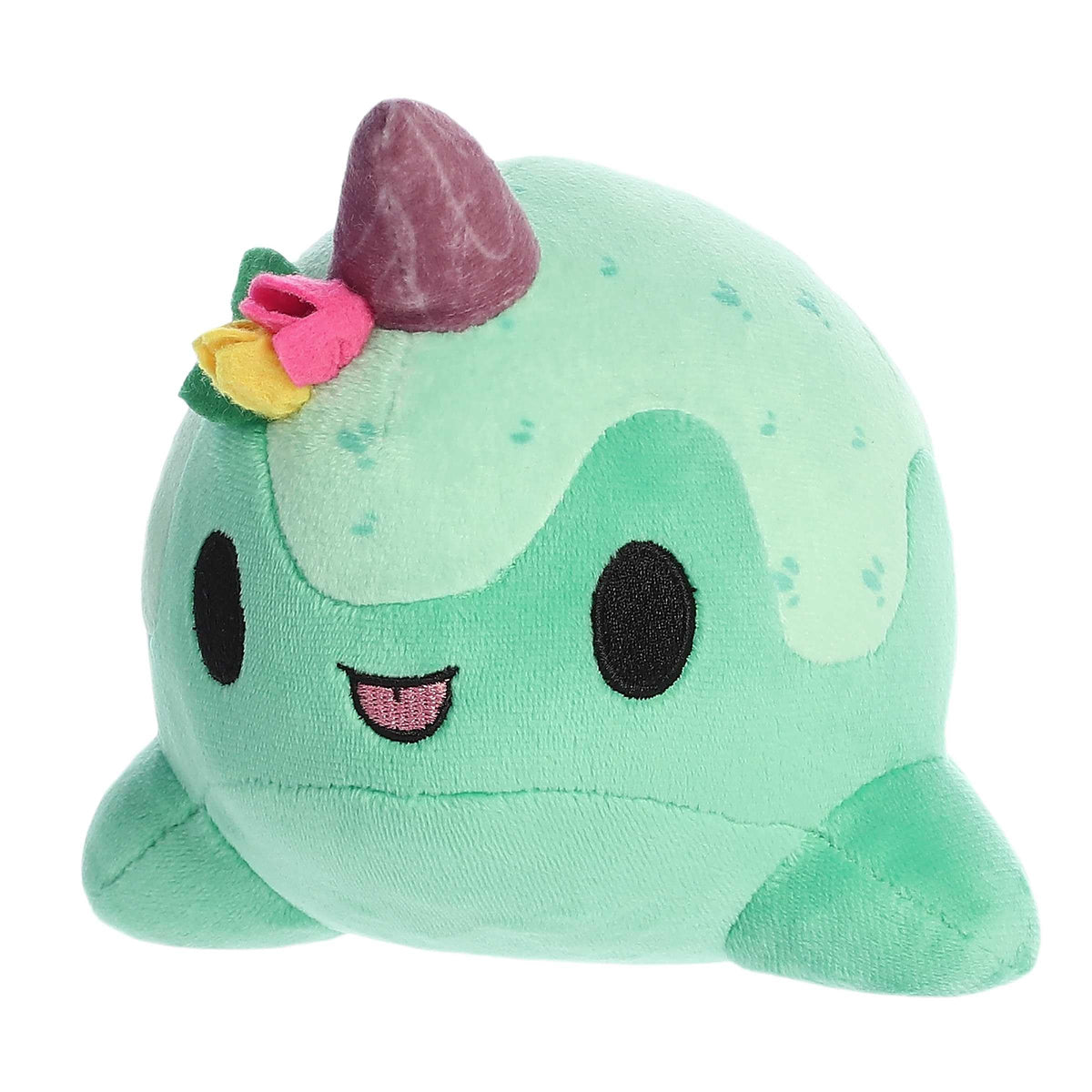 Aurora Enchanting Tasty Peach Tulip Nomwhal Stuffed Animal - Bright & Colorful Design - Showpiece Plush - Green 7 Inches