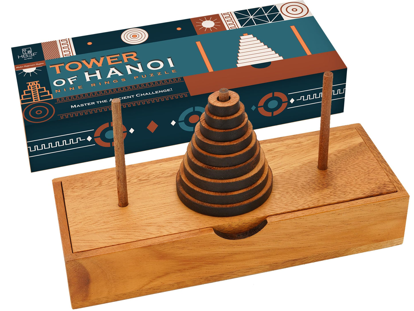 BSIRI Fun Puzzle Board Games Gifts of Hanoi Tower (9 Rings) with Wooden Designs for Brain Teasers Logic Games Kids and Adults to Challenges Mastermind