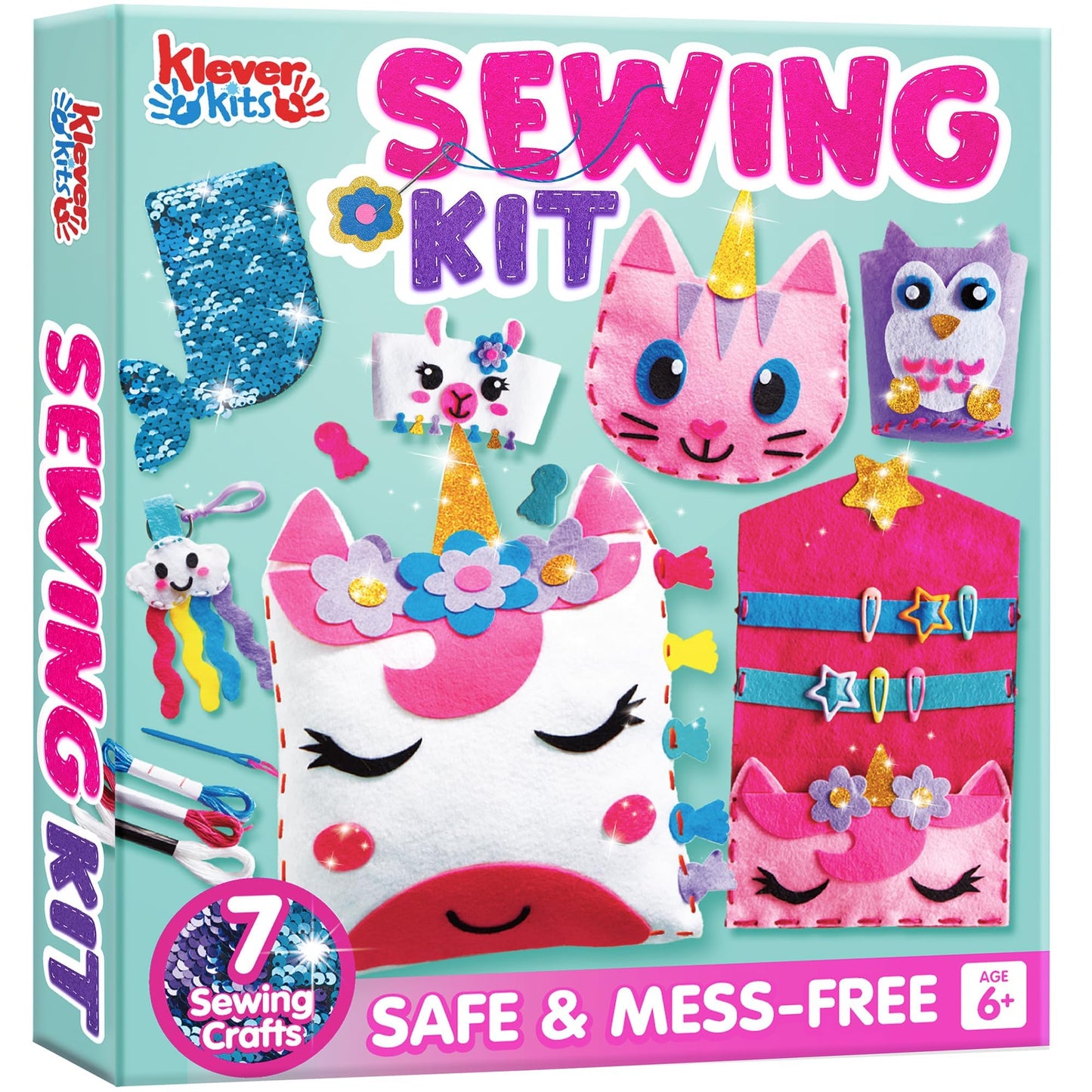 Klever Kits 7 Sewing Projects- My First Kids Sewing Kit- Easy DIY Arts and Crafts for Girls, Craft Kits, Birthday Gifts for Kids Aged 6+, Unicorn