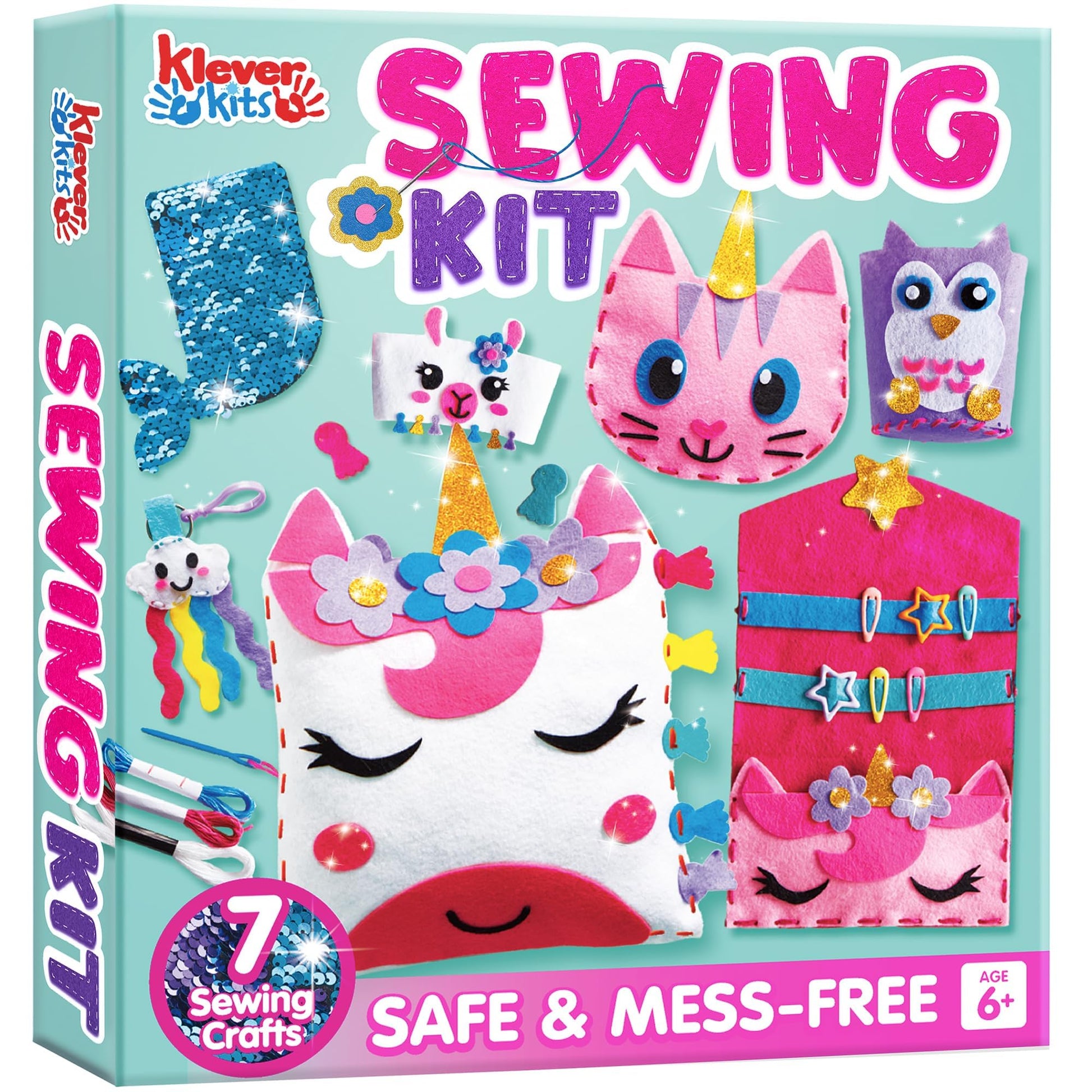 Klever Kits 7 Sewing Projects- My First Kids Sewing Kit- Easy DIY Arts and Crafts for Girls, Craft Kits, Birthday Gifts for Kids Aged 6+, Unicorn