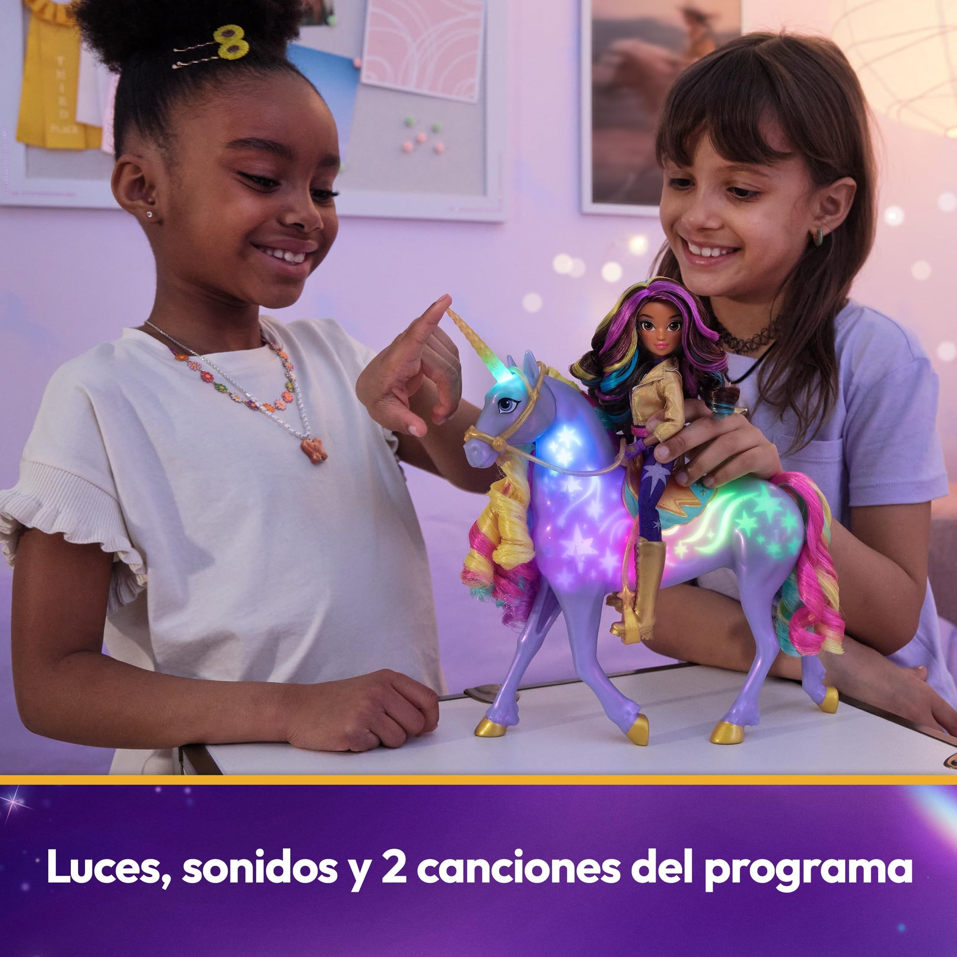 Unicorn Academy - Sophia and Light Magic Wildstar Deluxe Set, 28 cm Unicorn with Light Effects and Music, 24 cm Dressing Doll, Suitable for Netflix