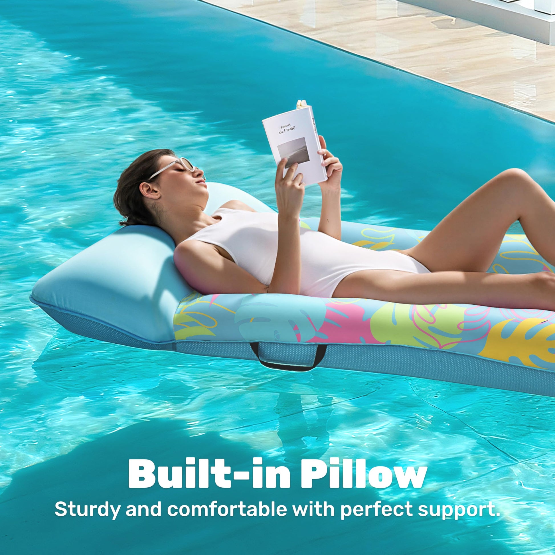 Sloosh Inflatable Pool Floats Raft - XL Fabric Covered Pool Mat Lounger Floaties for Adults, Ultra Comfort Inflatable Water Float with Headrest
