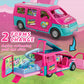 Dollhouse Camping RV Playset for Girls - Kids Camper Van Toy with Slide, Pool, Tent, BBQ Grill & Doll Accessories - Pretend Play Outdoor Adventure Toy