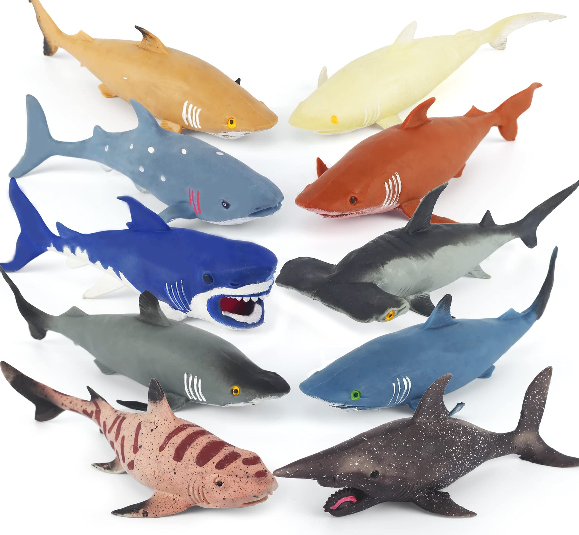 Axbotoy 10 Pack Shark Toys,8" Soft and Stretchy Realistic Shark Toy Set,Floating Bathtub Toys and Birthday Party Favors for Boys Girls Kids