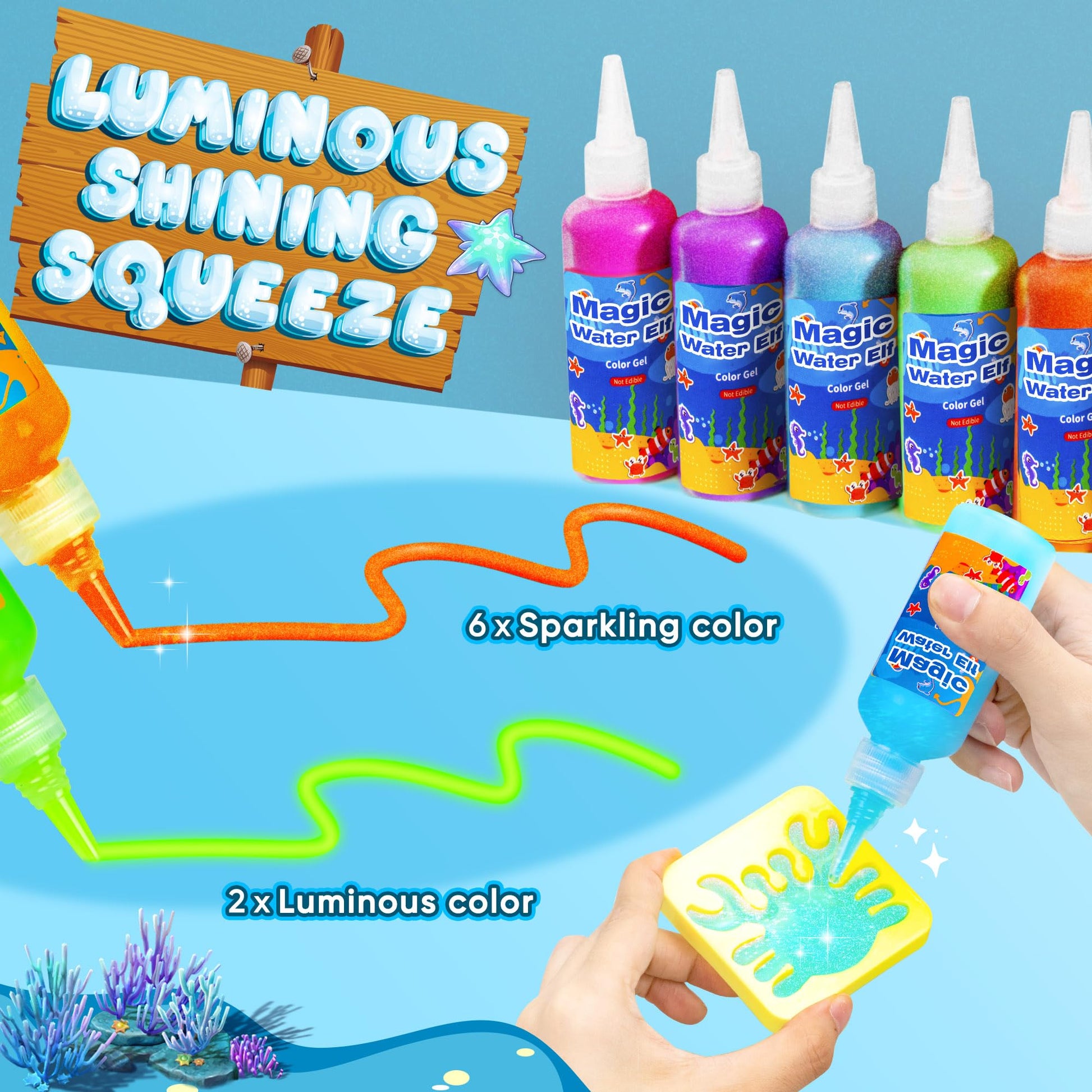 AKMADM Magic Water Elf Toy Kit for Kids - Aqua Fairy Water Gel Kit - 20 Colors*60ml Squishy Maker Set - 18 Shape Molds - Arts & Crafts Water Elf