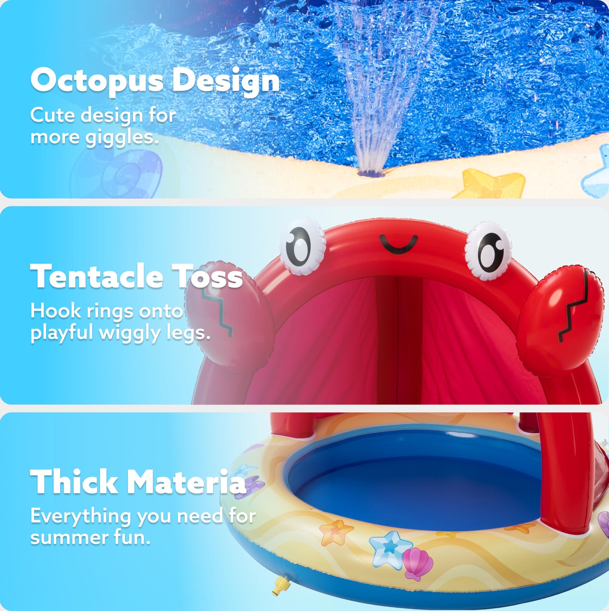 Sloosh Baby Pool Toddler Sprinkler, Crab Splash Pool with Canopy, Baby Wading Pool Inflatable Sprinkler for Learning, Children’s Water Pool Toys