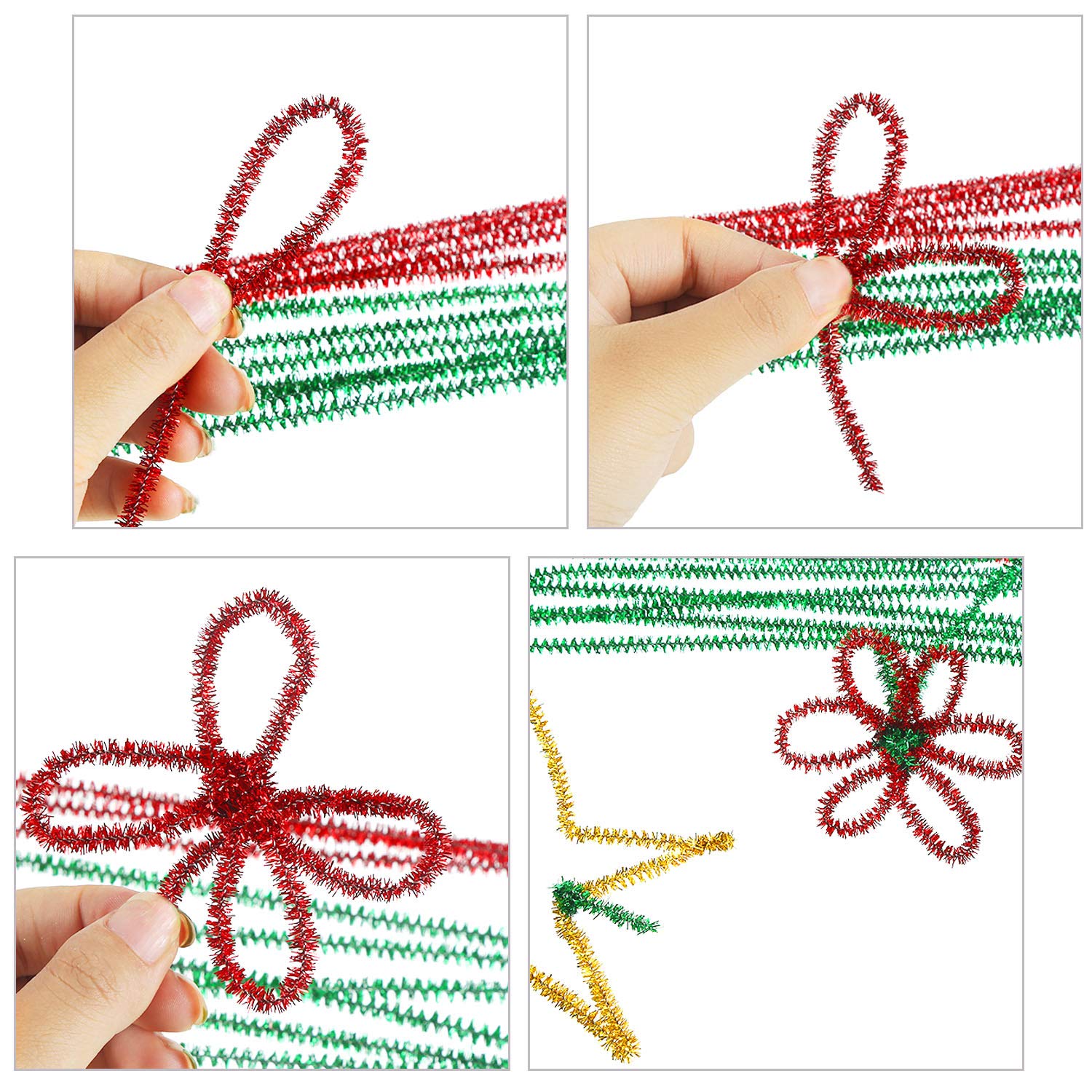 WILLBOND 400 Pieces Christmas Pipe Cleaners Craft Pipe Cleaners Glitter Chenille Stems Creative Arts Chenille Stems for DIY Craft Christmas