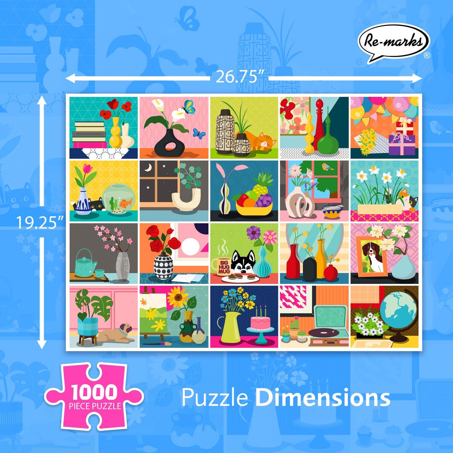 Re-marks Fresh Blooms Collage Puzzle, 1000-Piece Jigsaw Puzzle for All Ages