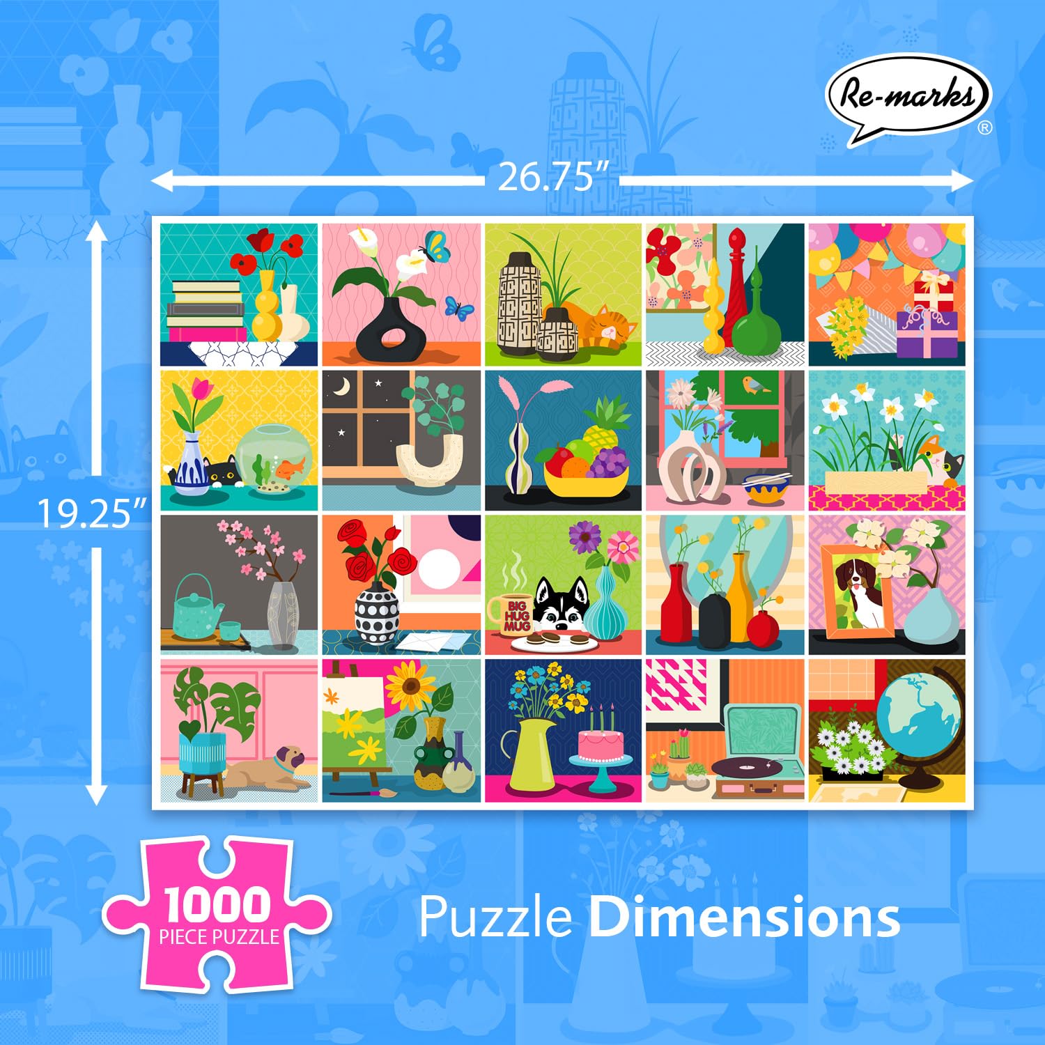 Re-marks Fresh Blooms Collage Puzzle, 1000-Piece Jigsaw Puzzle for All Ages