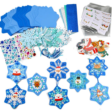 24 Sets DIY Christmas Winter Foam Wreath Crafts Kits Decorations Self Adhesive Xmas Snowflakes Sticker Santa Holly Leaf for Kids Party Favors Fun