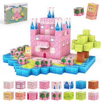 CEMECER Magnetic Blocks, 48PCS 1in Princess Magnetic Building Blocks Toy for Kids Build Cubes, Stacking Magnetic Tiles, Sensory Montessori