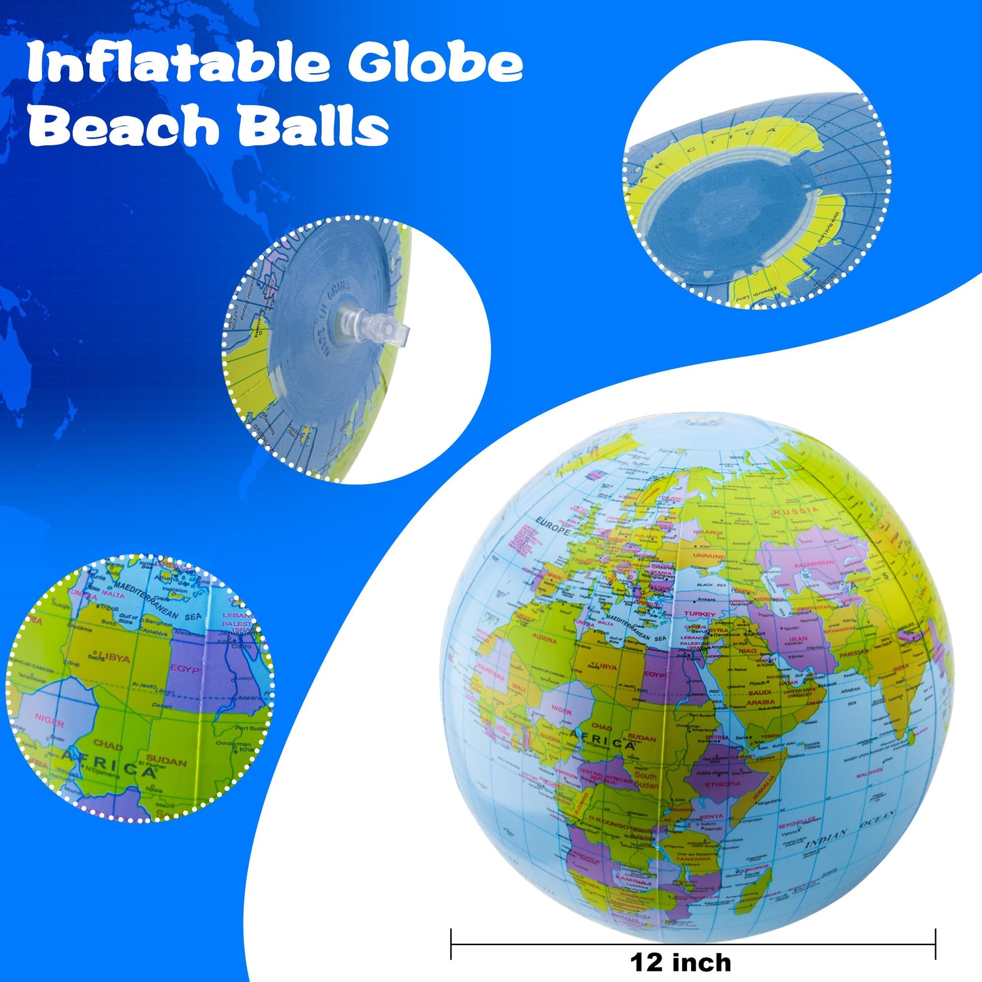 Restroma 20 Pack Inflatable World Globe - 16 Inch Blow Up Earth Beach Ball for Summer Beach Party Favors