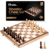 Chess Armory Wooden Chess Set 15 Inch - Classic Handcrafted Game Board for Adults with Extra Queen Pieces and Storage Box - Ideal for Home and Travel