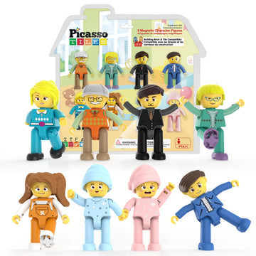 PicassoTiles 8 Piece Magnetic Action Figures Family Character Set Compatible with Magnet Tile Building Blocks STEM Educational Toy for Kids Pretend