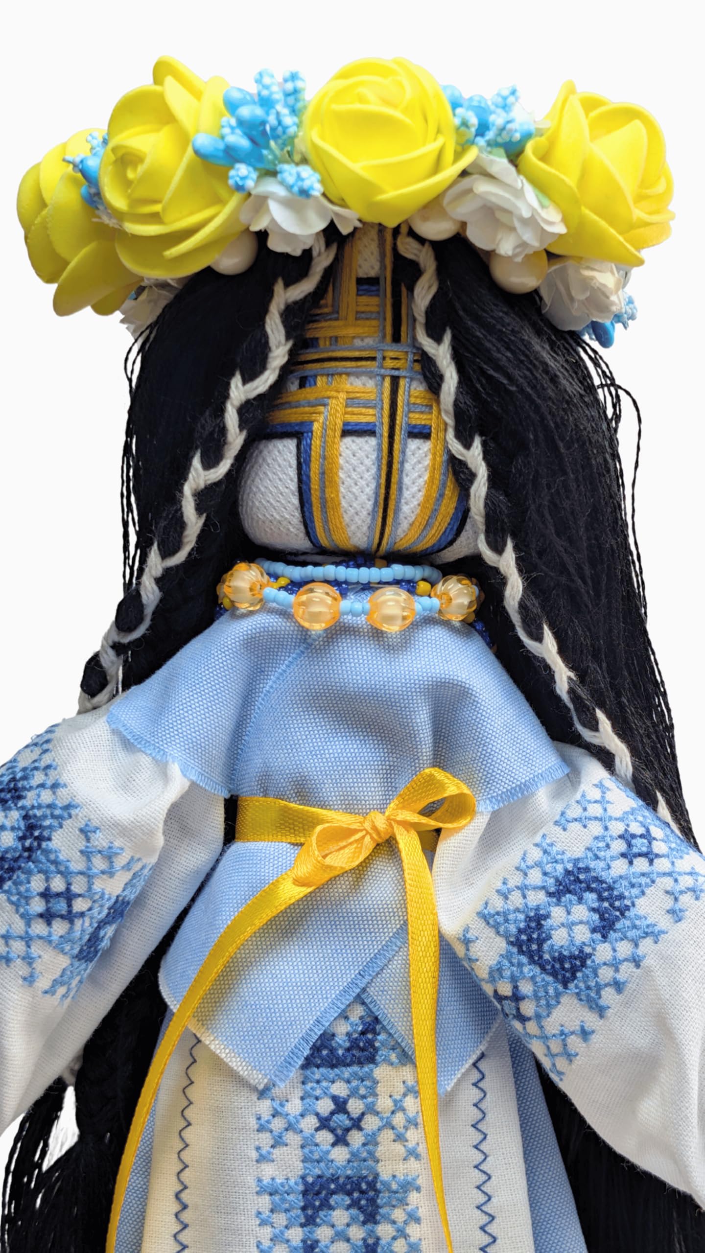 BraveUA 12'' Exclusive Collectible Ukrainian Motanka Doll on Wooden Base || Mother Nature Doll || Slavic Design Handmade Made in Ukraine (Light Blue)