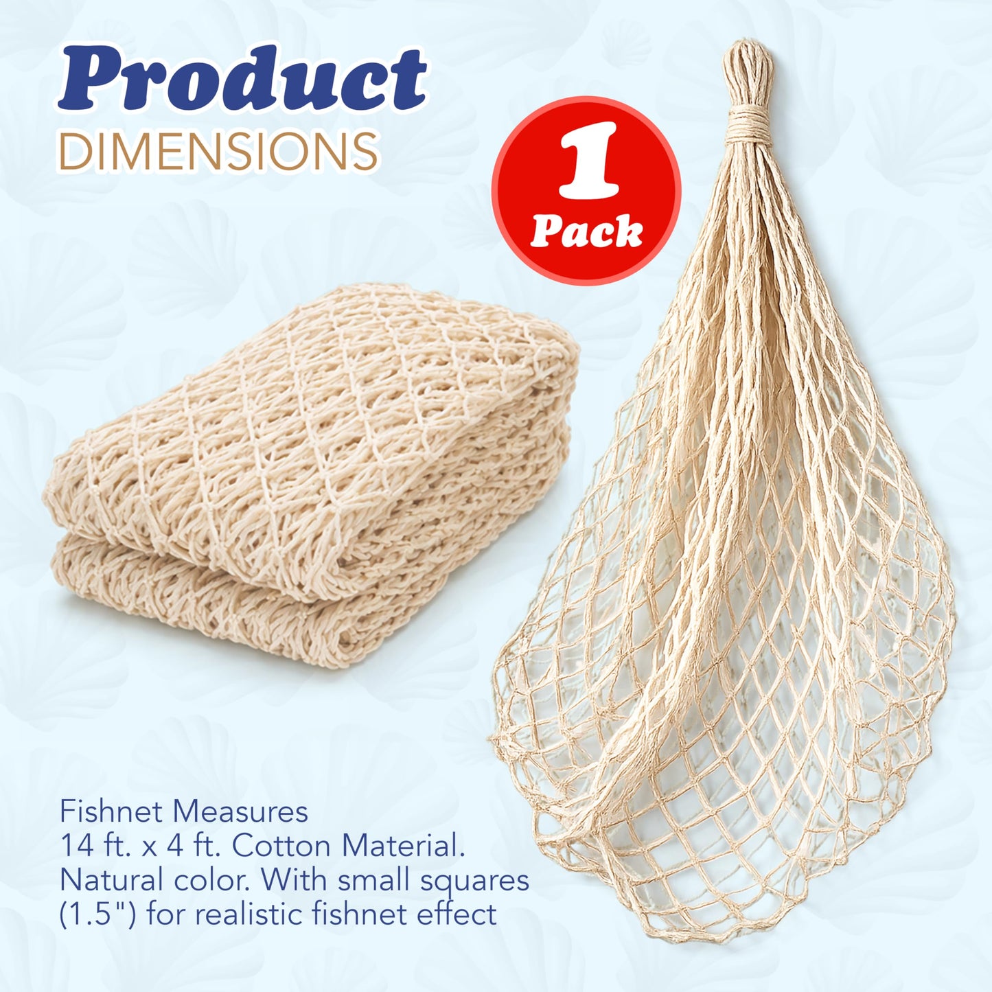 4E's Novelty Fish Net Decorative, Fishnet for Party Decorations, 14 x 4 feet - Fish Netting Decor for Mermaid, Pirate, Shark, Nautical, Under The Sea