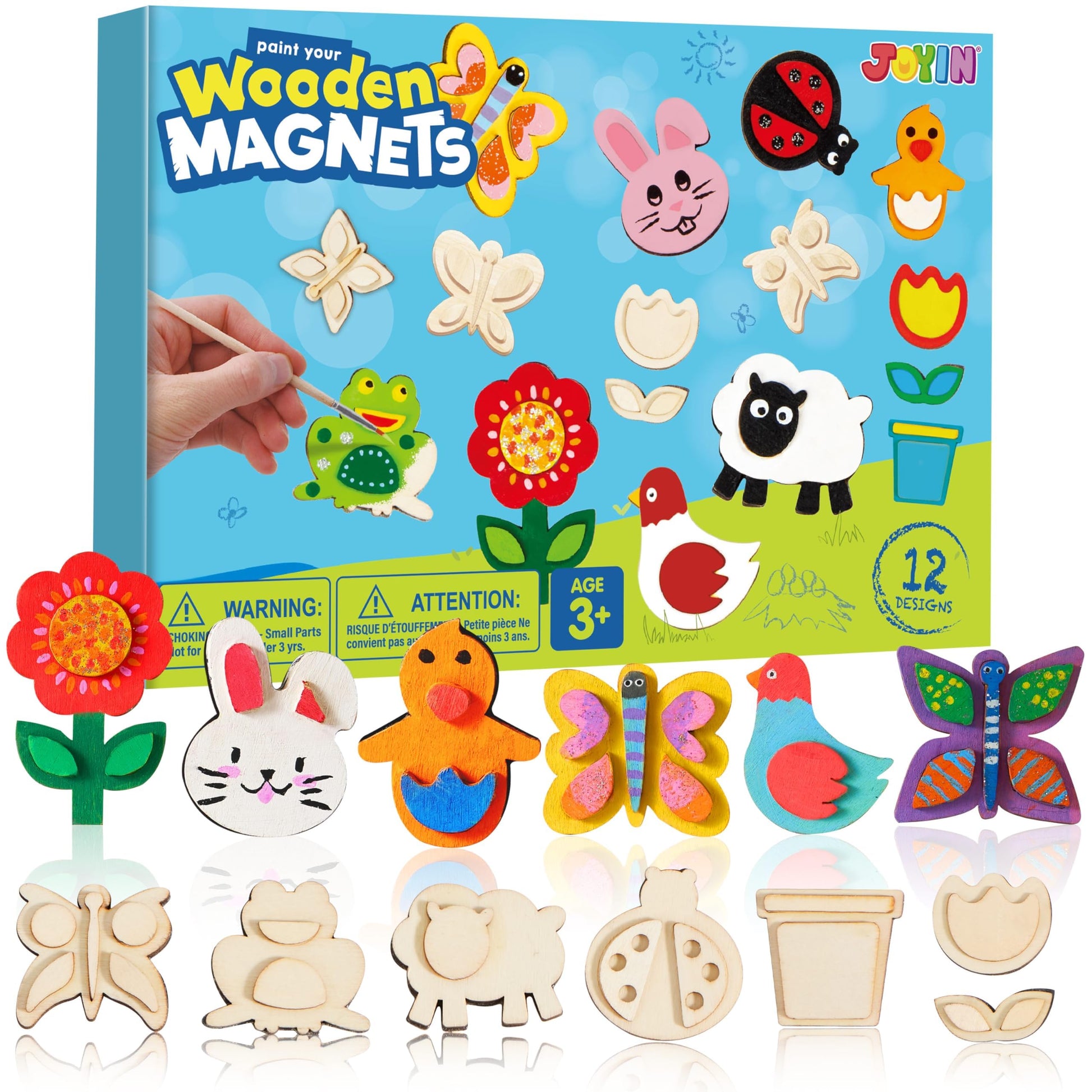 JOYIN 12 Wooden Magnet Creativity Arts & Crafts Painting Kit for Kids, Decorate Your Own Painting Gift for Halloween Crafts, Birthday Parties