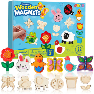 JOYIN 12 Wooden Magnet Creativity Arts & Crafts Painting Kit for Kids, Decorate Your Own Painting Gift for Halloween Crafts, Birthday Parties