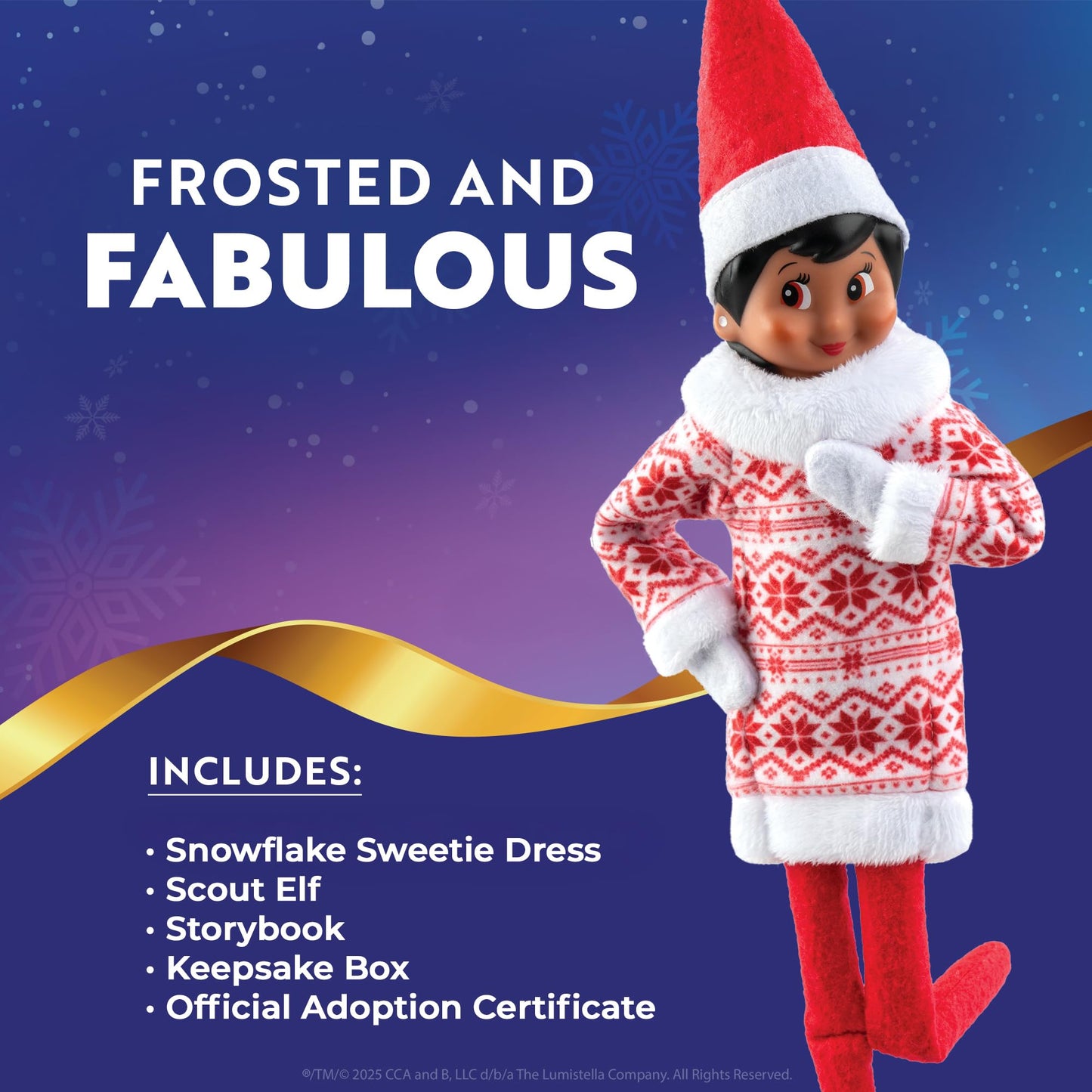 The Elf on the Shelf Christmas Tradition Set with Scout Elf, Red Holiday Mascot, Storybook, Brown Eyes, Claus Couture Snowflake Sweetie Dress