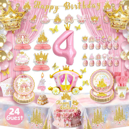 235pcs Princess Birthday Party Decorations, Princess Themed Pink Party Decor, Banner Party Plates Napkins Cups Tablecloths Balloons Cake Toppers