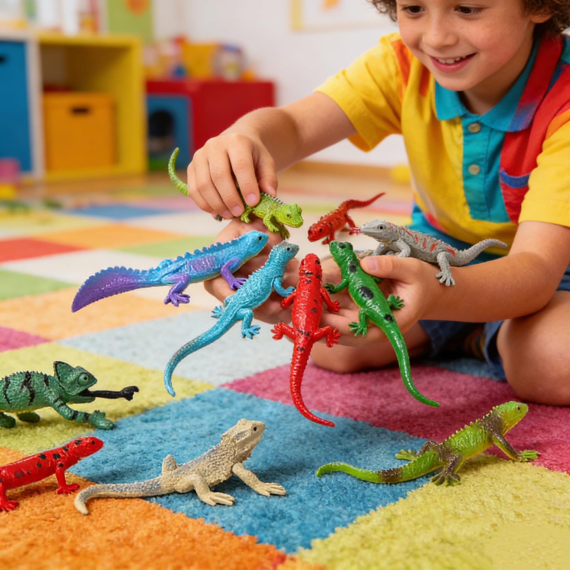 HAPTEGEL E 8PCS Plastic Lizards for Kids, Realistic Reptile Figurines, Hand-Painted Small Animal Toys for Birthday Party Favors, Goodie Bags, Cake