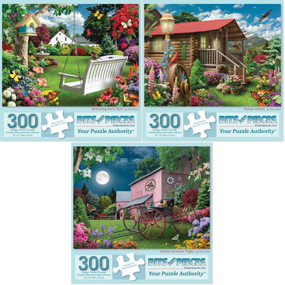 Bits and Pieces - Value Set of (3) 300 Piece Jigsaw Puzzles for Adults - Each Puzzle Measures 18" x 24" - 300 pc Blooming Back Yard, Nature Haven