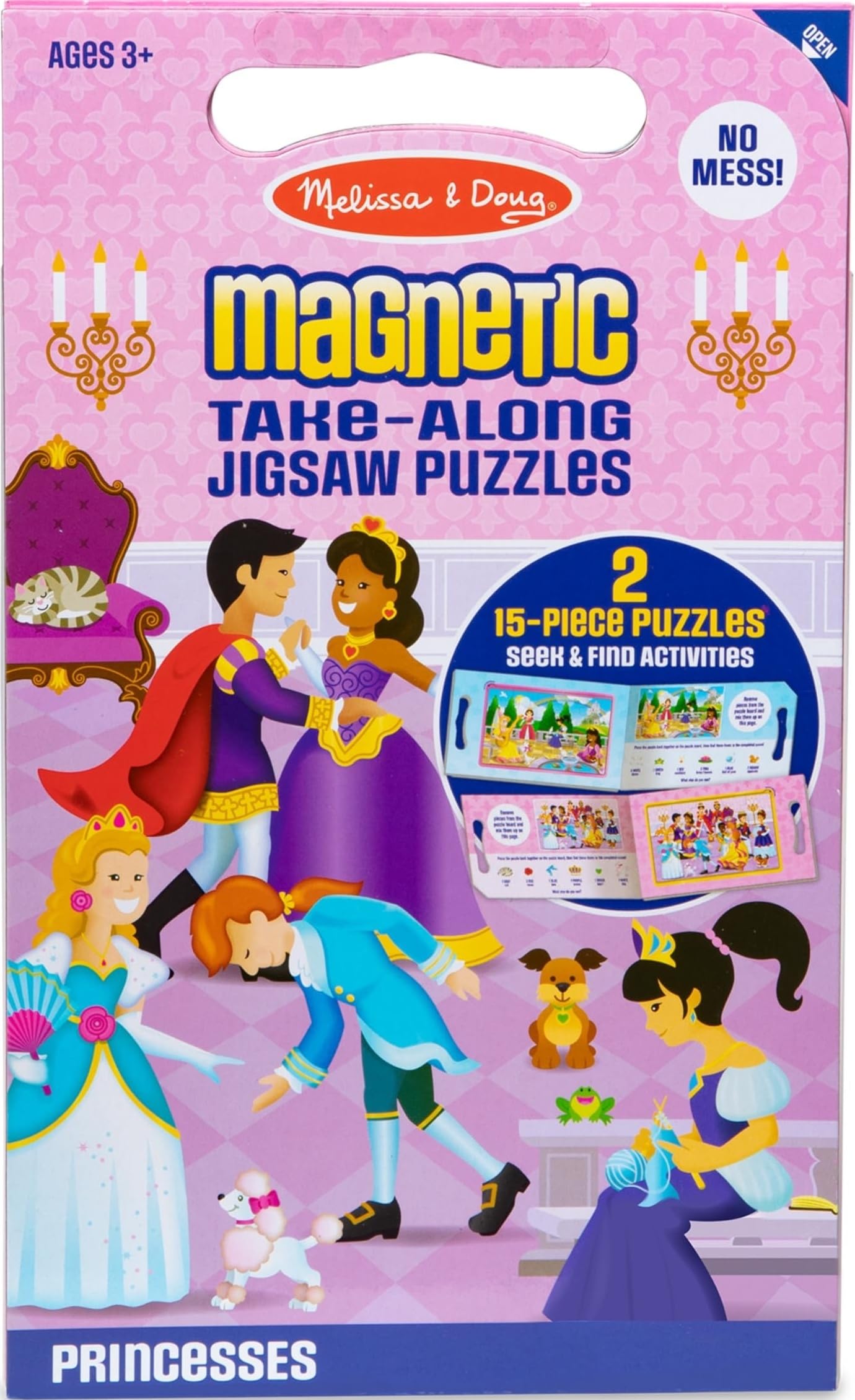 Melissa & Doug Take-Along Magnetic Jigsaw Puzzle Set - Princesses (2 x 15 Piece) Travel Activity Toy for Preschoolers and Kids Ages 3+