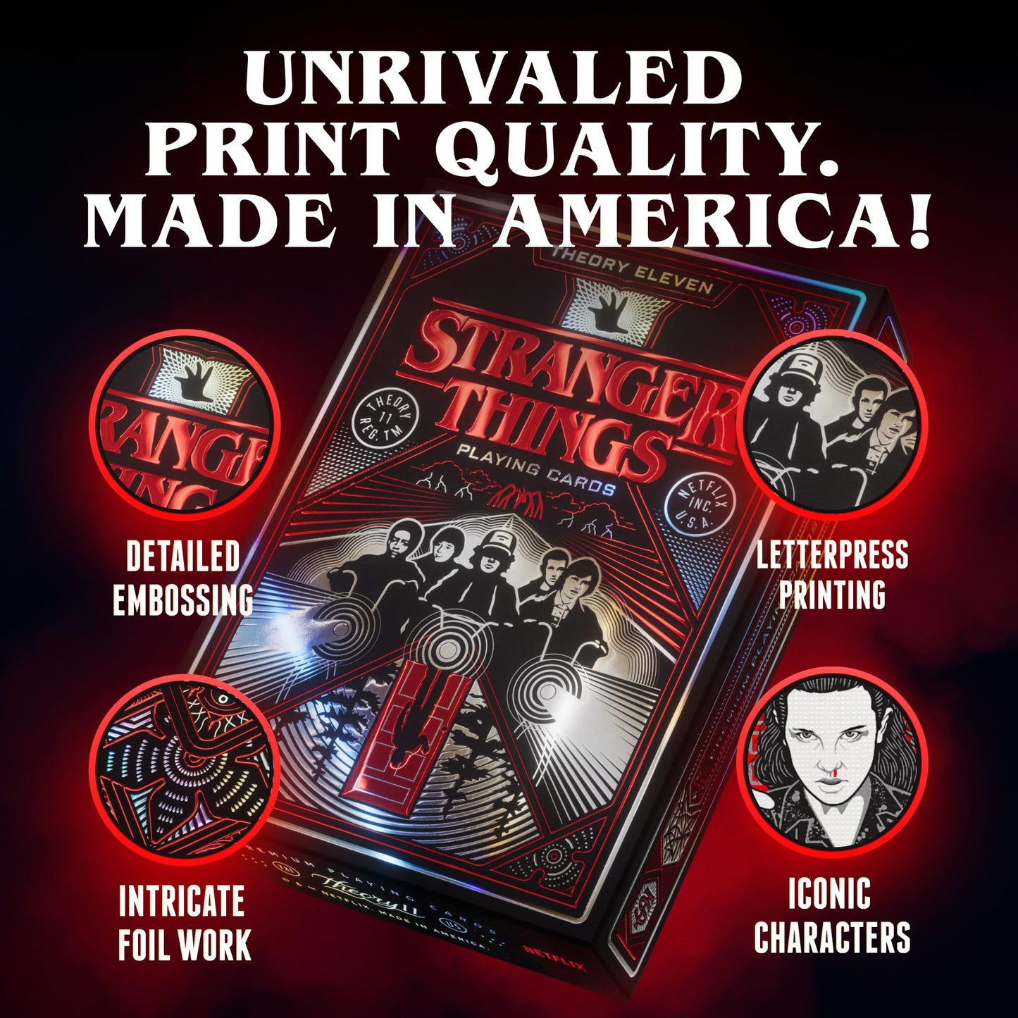 theory11 Stranger Things Playing Cards - Upside Down Sci-Fi Horror Poker Deck with Holographic Foil Box, Magic, Cardistry, Game Night Gift for Fans