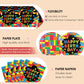 41 PCS Building Block Party Supplies,Colorful Paper Plates and Napkins with Building Block Disposable Plastic Table Cover for Happy Building Blocks