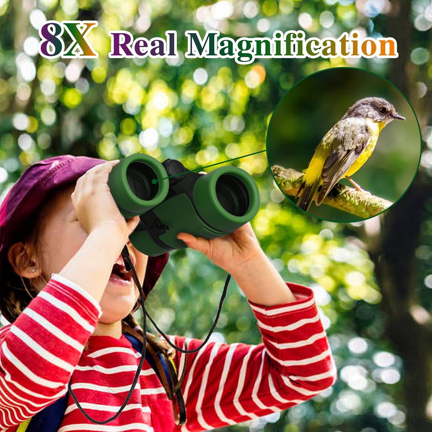Extrapins Kids' Compact Green Binoculars, Outdoor Exploration Kit, Green