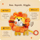 Funstuff Roary the Lion Crinkle Toy for Baby - Sensory Tummy Time Toys - Plush Stuffed Animal with Teething Toy Chew Ring