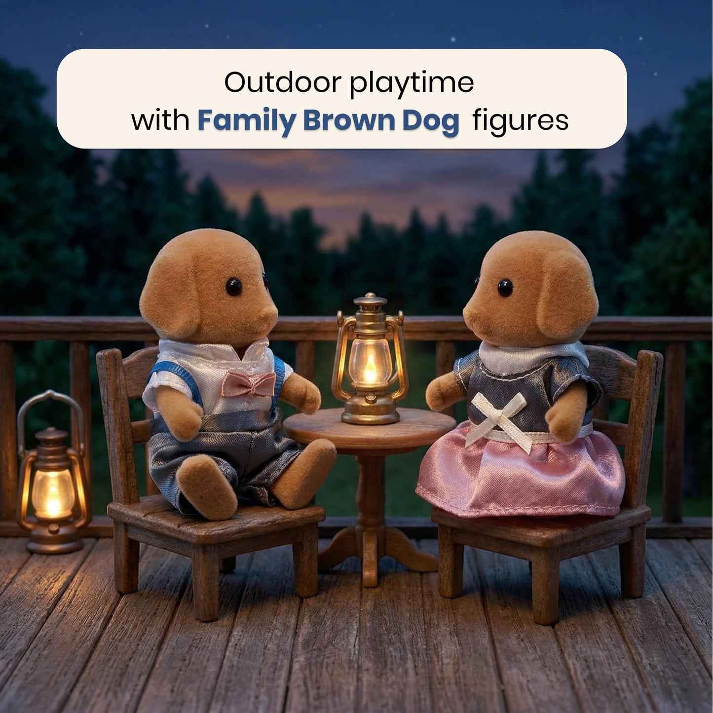 OLEOCA Family Brown Dog Figures - Set of 2 Collectible Flocked Mini Dolls with Removable Clothes, Dollhouse Pretend Play Set for Kids Ages 3+