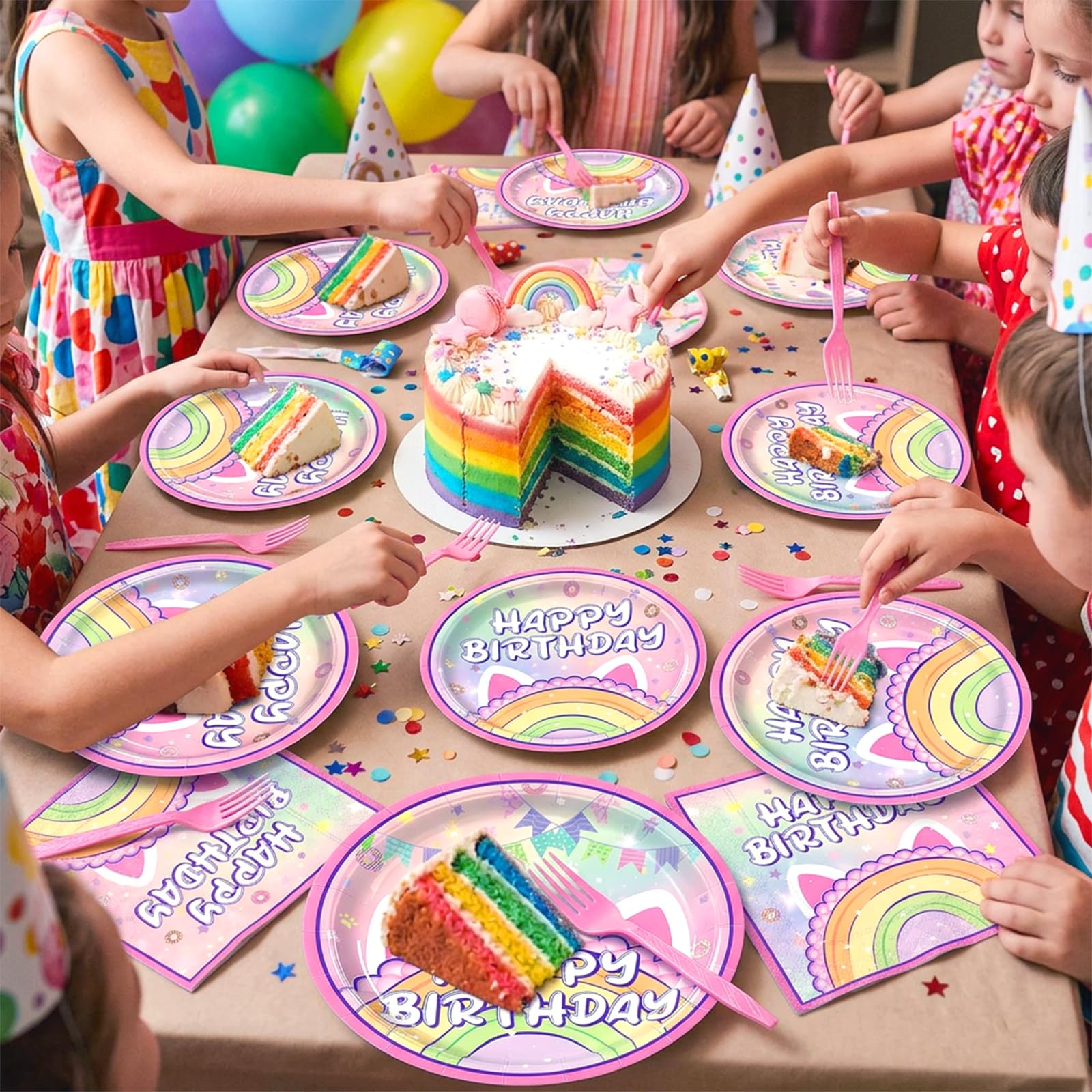 Uywgaun 96 Pcs Cat Birthday Party Decorations Paper Party Plates and Napkins for Cat Themed Party Supplies Dessert Tableware Set for Kids Birthday