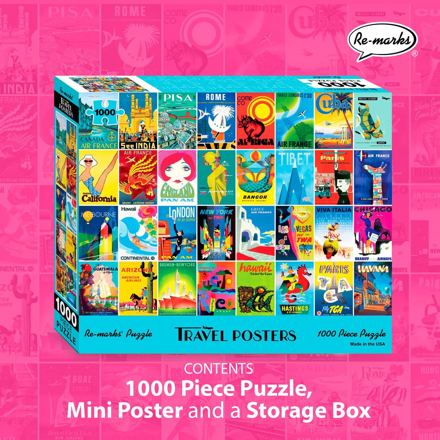 Re-marks Travel Posters Collage Puzzle, 1000-Piece Jigsaw Puzzle for All Ages