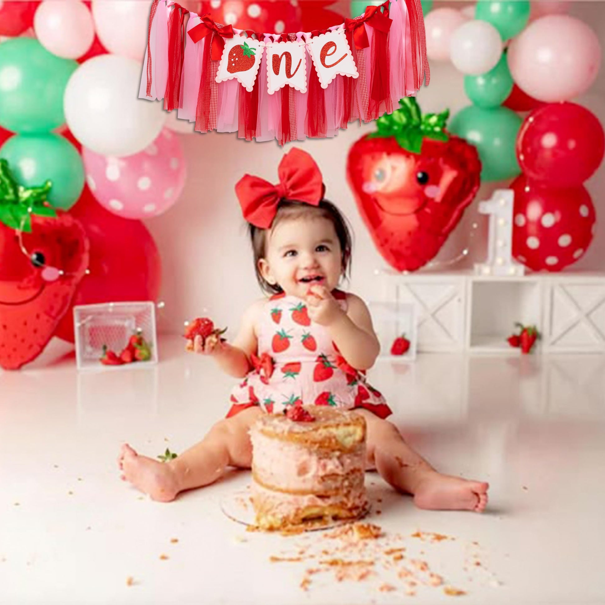 Strawberry High Chair Banner 1st Birthday