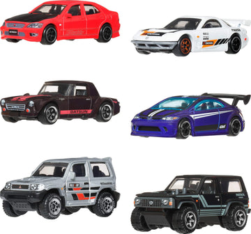Hot Wheels 1:64 Scale Die-Cast Toy Cars, Set of 6 Japanese Vehicles with Elevated Deco (Styles May Vary)