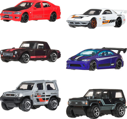 Hot Wheels 1:64 Scale Die-Cast Toy Cars, Set of 6 Japanese Vehicles with Elevated Deco (Styles May Vary)