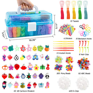 INSCRAFT 17500+ Rubber Loom Bands with 3 Layer Blue Container, 28 Colors, 600 S-Clips, 352 Beads, 40 Cartoon Pendant, Bracelet Making Refill Kit