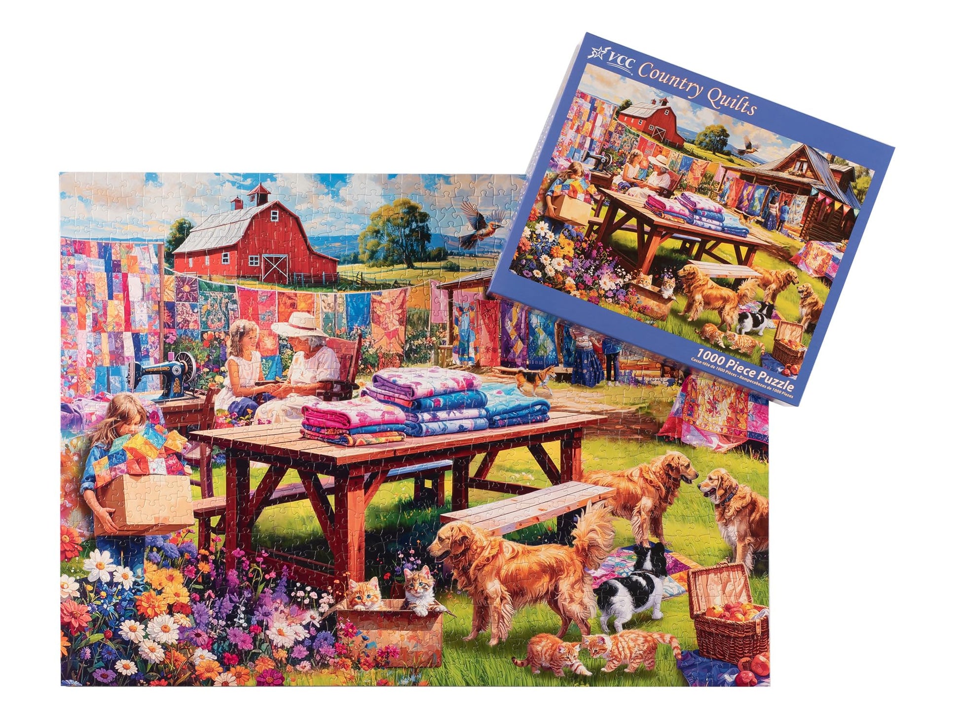 Country Quilts 1000 Piece Jigsaw Puzzle for Adults & Families - Fully Interlocking Pieces - Quilting Artwork in Stunning Color - by Vermont Christmas