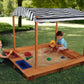KidKraft Outdoor Covered Wooden Sandbox with Bins and Striped Canvas Canopy, Kids' Outdoor Furniture, Navy & White, Gift for Ages 2-8, Natural, 58.7 x
