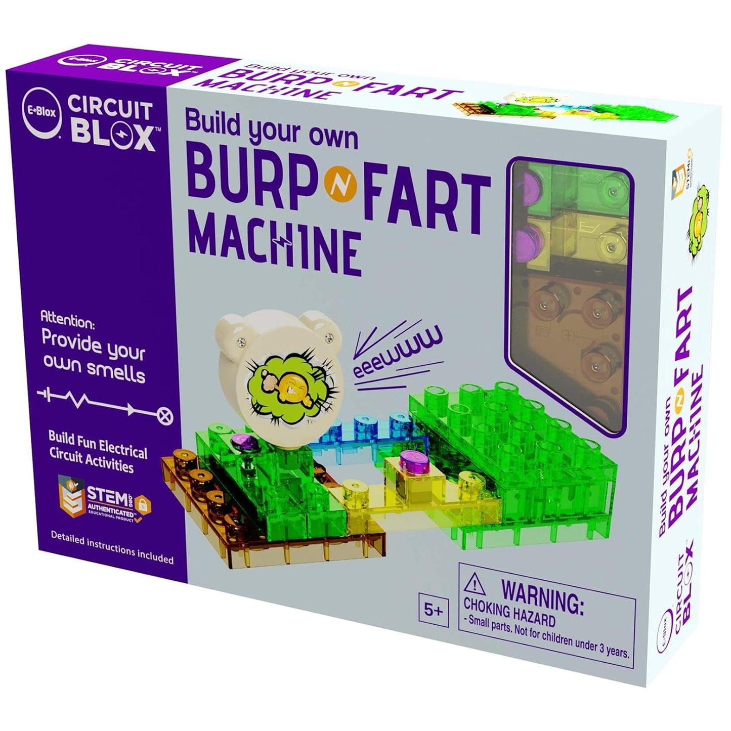 E-Blox Building Blocks STEM Circuit Kit, Build Your Own Burp & Fart Machine, Add Funny Sounds to Brick & Structure Science Projects, Birthday & Gag