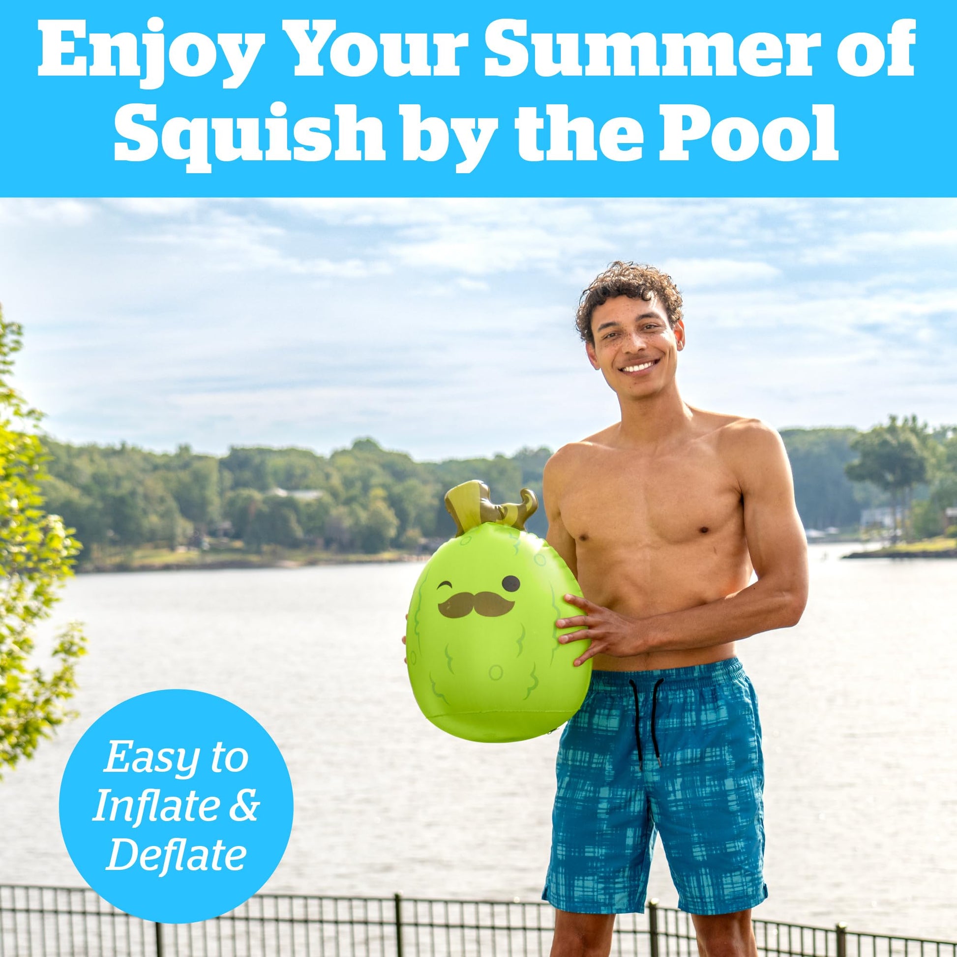 BigMouth Inc Squishmallows Charles the Pickle Beach Bobber Inflatable Pool Float, Character Water Toy for Kids Teens Adults, Lightweight Easy Inflate