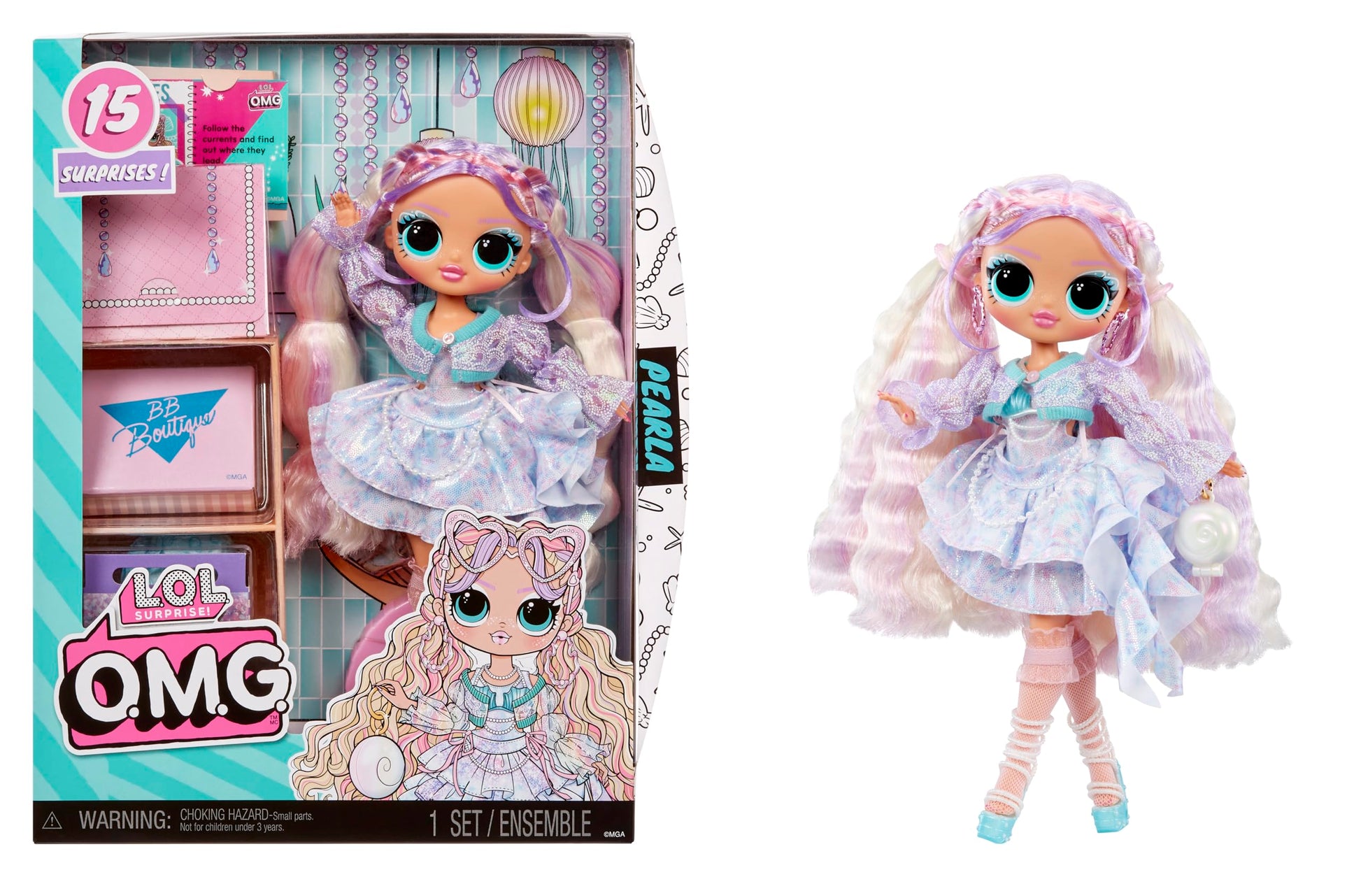 LOL Surprise OMG Pearla Fashion Doll with 15 Surprises Including Mermaid Themed Fashions and Accessories - for Kids Ages 4+