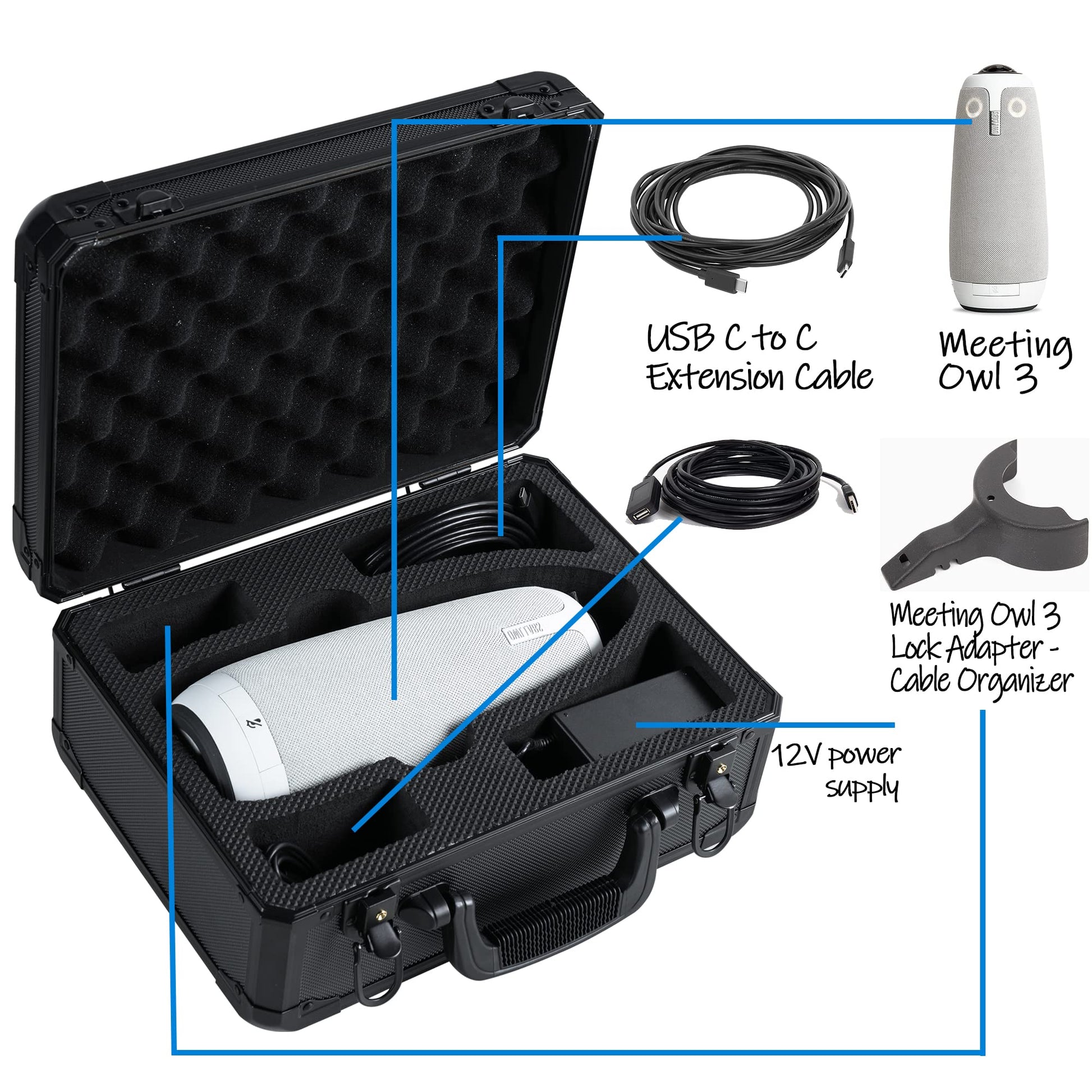 D DACCKIT Carrying Case for Meeting Owl 3 - Hard Travel Case Compatible with Meeting Owl 3, Meeting Owl 4+ and Accessories
