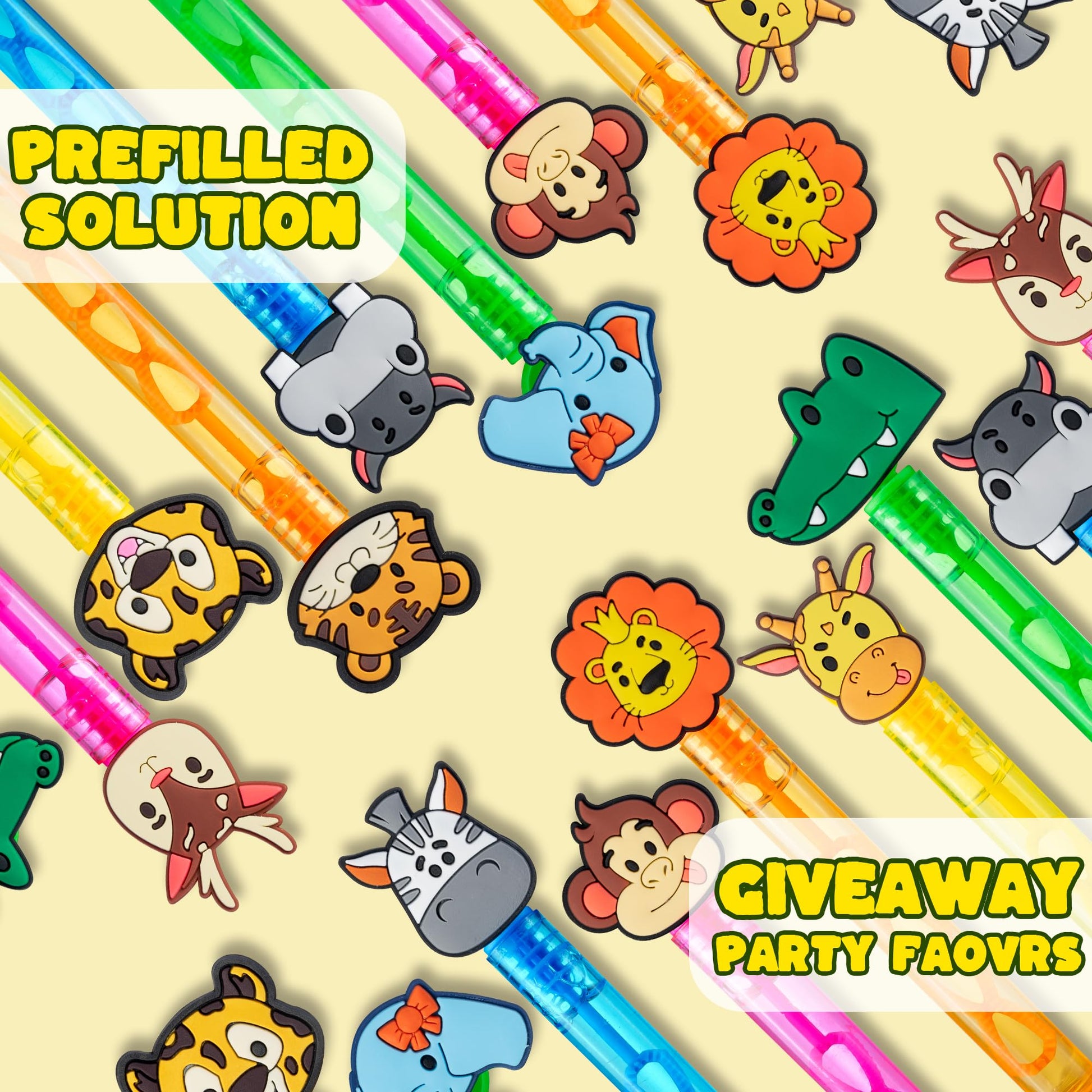 WHALEISLAND 20PCS Safari Animal Bubble Wands, Jungle Party Favors for Kids