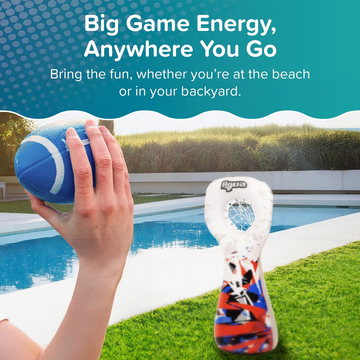 Aqua Inflatable Football Toss, Inflatable Throwing Target Toy, Backyard and Lawn Game, Touchdown Pass Game
