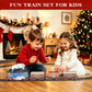 Electric Toy Train Set for Kids w/Smoke, Lights & Sound, Train Toys w/Locomotive, 12 Tracks Accessories, 3 Passenger Carriages, Toddler Model Trains