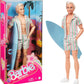 Barbie The Movie Ken Doll, Collectible Wearing Pastel Pink & Green Striped Beach Matching Set with Surfboard & White Sneakers