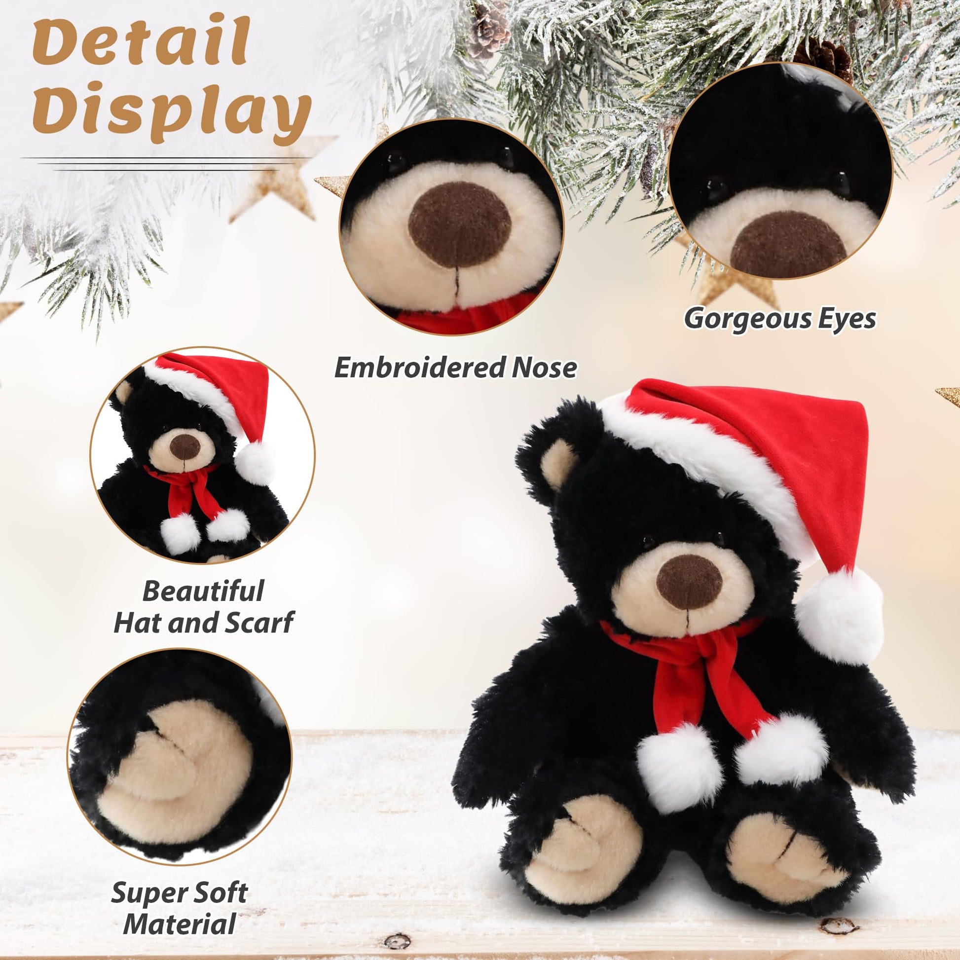 Plushland Adorable Soft Noah Teddy Bear, Stuffed Animal Holiday Toys with Hat and Scarf Christmas Accessories - A Perfect Toy Gift for Kids 12 Inches
