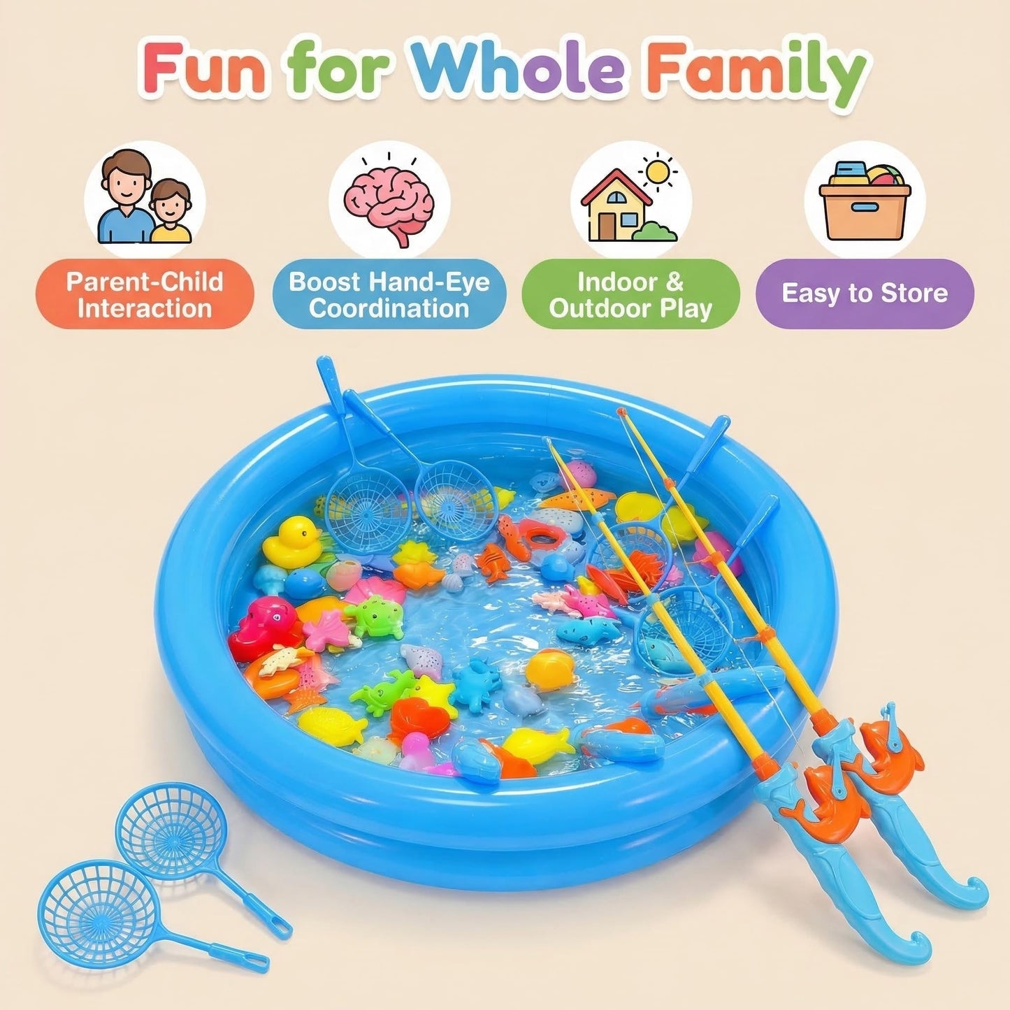 Magnetic Fishing Game Pool Toys for Kids, Water Table Bathtub Toy Fishing with Inflatable Pool, Water Bath Pool Outdoor Toys for Kids Outdoor Indoor